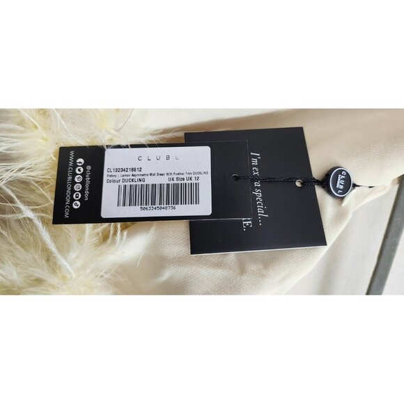 Club L London Victory | Lemon Asymmetric Midi Dress With Feather Trim Size US 8 - Picture 7 of 10